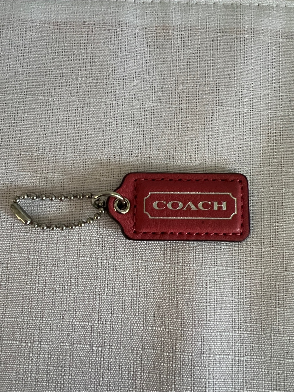 COACH Red Leather Hang Tag with Silver Chain